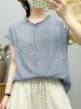 Camisa sem mangas de gaze de algodão dupla camada com gola de babados e estampa xadrez para mulheres, estilo artístico vintage de verão, top 100% algodão macio e amigo da pele
