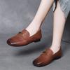 Jishu 2025 Primavera y Verano Zapatos de Cuero de Vaca de Estilo Británico con Capa Superior Mocasines de Suela Blanda de Tacón Bajo Retro Francés de Moda