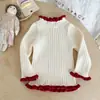 Anti-pilling ~ Suéter de Encaje Dulce Elegante Versátil para Niños Niñas Bebé Cálido Ropa Interior de Punto Superior de Moda