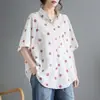 Camisa Estampada de Lunares Estilo Retro Nuevo de Verano para Mujer, Top Holgado de Manga Corta con Bolsillo y Cuello Polo a la Moda para el Trabajo