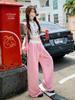 Calça Xadrez Rosa de Perna Larga para Mulheres, Novidade Outono 2026 Cintura Alta Drapeada Reta Casual, Calça Solta e Emagrecedora Estilo Yamamoto