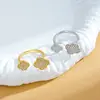 Anillo Abierto de Zirconia de Alta Gama con Forma de Flor de Cuatro Hojas Transfronterizo Ins Anillo para Dedo Índice Lujo Ligero Nicho Temperamento Joyería de Mano al por Mayor