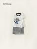 Roupa Infantil Youbao Terno para Meninos Verão Camiseta Casual Estampada com Desenho Animado Shorts Casuais Listrados para Crianças Conjunto de Duas Peças