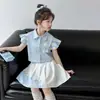 Conjunto de Verano para Niñas 2026 Nuevo Estilo Vestido Camisa Elegante para Niños Falda Plisada Niños Grandes Conjunto de Dos Piezas de Manga Corta Moderno