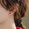 Aretes de Plata Esterlina S925 con Cuentas de Concha Roja Ankora, Femeninos y Versátiles Primavera y Verano Pequeños Aretes Redondos de Frijol Rojo para Perforación de Oreja