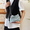Bolsa de Mão de Corrente de Ombro Único em Jeans Novo Estilo de Nicho Plissada Versátil Moda Bolsa Transversal Bolsa Plissada Bolsa Saco