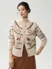 Jacquard vintage~Nueva colección de otoño e invierno: Cárdigan de punto jacquard Fair Isle de cachemira con diseño de ciervo pequeño, prenda exterior de cachemira para mujer con cuello redondo