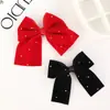 Acessórios de Laço de Pelúcia Pérola Vermelha Fofa Grampo de Cabelo DIY Acessórios de Roupa Decoração de Laço