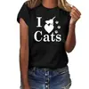 Nueva Camiseta Estampada de Dibujos Animados Multicolor para Mujer AliExpress EBAY Amazon Manga Corta Gato I Gatos