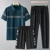 Conjunto Nuevo de Polo de Verano para Hombre Día del Padre Seda de Hielo Manga Corta Pantalón Largo Conjunto de Dos Piezas Ropa Deportiva Casual para Papá