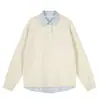 Cuello de camisa retro estilo americano, suéter de dos piezas falso, top de punto casual y simple para hombre con un aspecto sofisticado, perfecto para otoño
