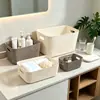 Cesta de Almacenamiento de Escritorio, Cesta de Almacenamiento Cuadrada Tejida, Cesta de Almacenamiento de Plástico de Ratán, Cesta de Almacenamiento