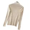 Moda Otoño/Invierno 2026 Nuevo Suéter Elegante de Punto con Cuello Semi Alto y Manga Larga para Mujer, Camiseta Adelgazante de Capa Base
