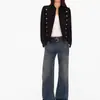 Em Estoque: Jaqueta Napoleão Botão de Metal Gola Alta Curta Slim-Fit, Modelo Nova Moda 2026