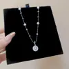 Collar Geométrico con Flor de Perla y Circonita Estilo Coreano para Mujer, Cadena Clavicular de Lujo Ligero de Gama Alta, Cadena de Cuello de Moda de Nicho