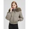Jaqueta de inverno acolchoada estilo coreano 2026, transfronteiriça, com gola de pele, capuz e design justo e curto, na cor branca