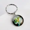 Chaveiro de Trevo de Quatro Folhas Fluorescente, Chaveiro de Bola de Cristal Brilhante da Sorte, Chaveiro Grande de Cristal de Trevo de Quatro Folhas Giratório