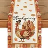 Camino de mesa de Acción de Gracias transfronterizo, mantel de lino estampado de pavo para vacaciones, suministros de decoración de mesa para fiestas caseras de otoño