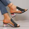 Sandalias y zapatillas de moda para exteriores de talla grande de comercio exterior europeo y americano, zapatos de mujer, sandalias de tacón grueso en stock, sandalias de tacón medio de color