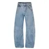 G60080 High Street Estilo Americano Unissex Tendência Estruturado Retro Design Azul Calça Jeans Street Masculina em Formato de Foice