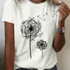 Camiseta de cuello redondo con estampado de diente de león, Top casual de manga corta, Primavera y Verano, Ropa para mujer