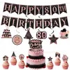 Decoraciones para Fiesta de Primer Cumpleaños Rosa Negro Oro Rosa Venta Caliente Transfronteriza Suministros Festivos Banners con Edad Personalizados Tarjetas Colgantes Espirales