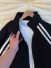 Jaqueta Patchwork Listrada de Alta Qualidade Masculina Primavera e Outono Marca Tendência Cardigan com Capuz para Jovens Gola Alta Jaqueta Esportiva Versátil