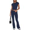 2025 Amazon Novo Conjunto de Duas Peças Moda Longo Color Sólida Manga Longa Roupa Feminina Europeia e Americana Gola Redonda Atacado
