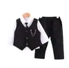 Vestido de Otoño para Bebé Estilo Western 2 Corbata Infantil Conjunto de Tres Piezas para Niños Ropa para Bebés Baby Boomer Traje con Chaleco para Niño de 1 Año