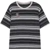Camiseta de manga corta a rayas bordada con cuello redondo de oso para mujer, verano, nuevo estilo coreano ins, holgada, versátil, casual, top para estudiante
