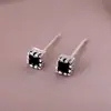 Pendientes de Botón Cuadrados Pequeños Simples Negros de Plata de Ley S999 para Mujer, Pendientes Populares Amigables con los Oídos, Pendientes de Alta Gama