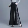 Calça Flaire de Couro PU Color Sólida da Moda para Mulheres, Novo Estilo Outono 2026, Elegante de Cintura Alta Emagrecedora Versátil Casual