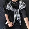 Marca Americana Moderna Camiseta de Manga Curta com Laço Xadrez Masculina Verão Novo Design Solto Nicho Top de Alta Qualidade