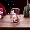 Copo de Vidro de Natal com Lantejoulas de Camada Dupla Atacado Transfronteiriço Criativo Copo de Café Antiescaldante Vidro de Borossilicato Alto Copo de Areia Líquida de Natal