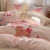 Estilo Ins Toalha de Algodão Puro Bordada Roupa de Cama Conjunto de Quatro Peças 100% Algodão Roupa de Cama Infantil Capa de Edredom Lençóis Conjunto de Três Peças com Elástico