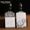 999 Prata Esterlina Ping An No Shi Marca Pingente para Homens e Mulheres Prata Xiangyun Sólido Retro Casal Fu Marca Colar Pingente