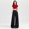 Jeans Anchos de Pierna Ancha, Gruesos y Holgados, Forrados de Polar, Color Naranja Infantil para Mujer, Adelgazantes y con Caída, Pantalones Elegantes y Versátiles de Longitud Completa.