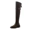 Botas Largas Elásticas de Tacón Grueso de 4 cm por Encima de la Rodilla para Mujer, Estilizadoras, de Caña Alta, Nuevas de Invierno, Punta Redonda, Tacón Medio, Ajustadas a la Pierna