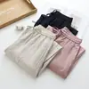 Coleção Outono 2026 Estilo Japonês Linho Renda Cor Sólida Cintura Elástica Calça Longa Casual Feminina Atacado Tendência