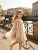 Vestido Novo para Meninas Outono e Inverno Bordado Estampado Estiloso Casual TikTok Manga Longa Saia Vestido Princesa Em Estoque