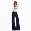 Jeans anchos de tiro bajo, diseño de nicho azul oscuro, color naranja joven, para mujer, corte holgado, adelgazantes, favorecedores, versátiles, pantalones de largo completo