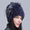 Gorro de Lana Grueso de Invierno Nuevo para Mujer Estilo Europeo y Americano, Gorro de Piel de Conejo Rex, Gorro de Punto con Cinturón Lateral y Flor