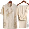 Traje Tang para Hombre Papá Verano Traje de Manga Corta Hombres de Mediana Edad y Ancianos Abuelo Estilo Chino Hebilla Hanfu Camisa de Hombre Talla Grande