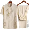 Traje Tang para Hombre, Conjunto de Verano de Manga Corta para Hombres de Mediana Edad y Mayores, Estilo Chino Tradicional con Hanfu Abotonado, Camisa para Hombre Talla Grande