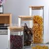 Tanque de almacenamiento cuadrado de vidrio transparente de 100 mm de diámetro con tapa de bambú Alto Borosilicato para té, condimentos, almacenamiento en cocina sellado