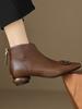 Botas Curtas da Moda para Mulheres, Botas de Meia-Estação para Primavera e Outono, Bico Redondo, Salto Médio, Salto Bloco, Versátil da Moda com Zíper nas Costas, Marrom Elegante de Inverno