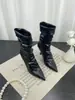 Botas holgadas de tacón alto y punta fina 2026 Otoño/Invierno estilo coreano moda botas de media pantorrilla plisadas sin cordones tacón fino moda botas ajustadas