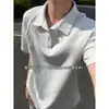 Camisa Polo de Verano para Hombre de Manga Corta Blanca y Gris Transfronteriza con un Diseño Único, Camisa de Peso Pesado con Cuello de Camisa y Mangas de Tres Cuartos