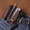 Capa Multifuncional de Couro PU para Cinto Masculino, Bolsa de Armazenamento de Bolso EDC, Capa com Porta-Canetas, Chaveiro, Capa para Lanterna, Bolsa de Couro EDC