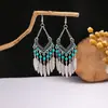 Pendientes Bohemios Azules de Turquesa Estilo Étnico Europeos y Americanos, Pendientes de Borla de Metal Plateado Imitación, Joyería de Borla Vintage para Orejas al por Mayor